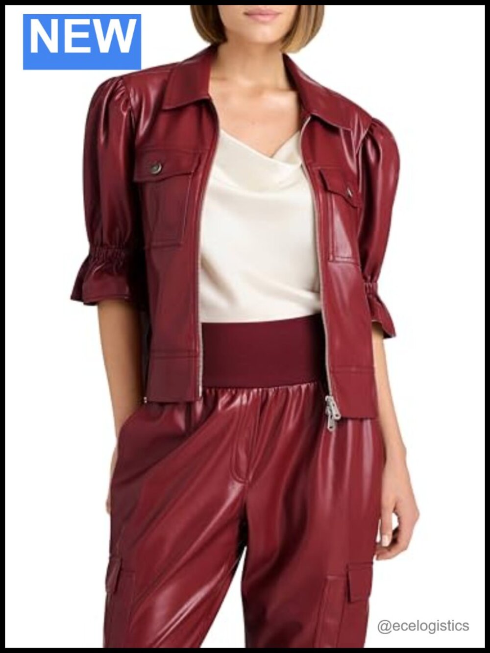 Faux Leather Aviator Jacket Short Sleeve Womens Casual Moto
